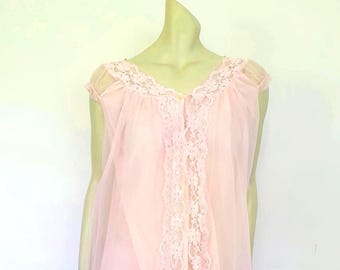 Camisola rosa dos anos 60 com sobreposição transparente - M