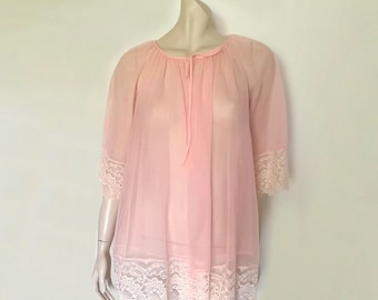 Sheer Pink Mini Robe With Lace - M