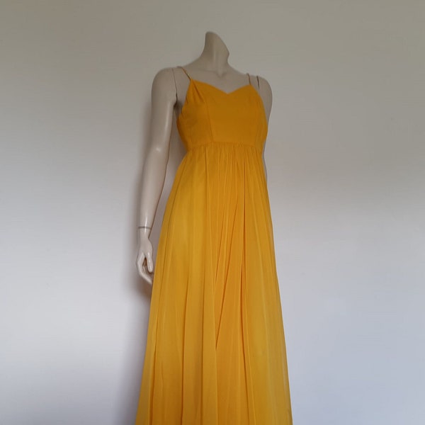 1970s Pineapple Yellow Chiffon Gown With Sparkle Straps by Mia Bugeja - XS