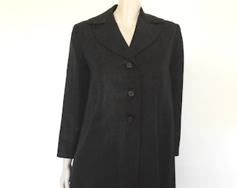 1960s Black Satin Damask Coat - M