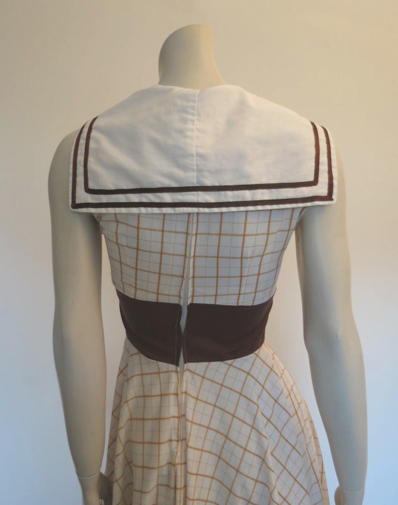 Bust 81 cm Brown Checked 50s Style Dress With Sailor Collar
