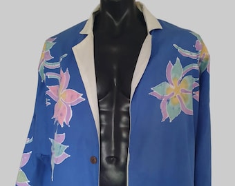 Vintage Surfwear - 1980s Blue Batik Summer Jacket by Out Rageous Batik - L
