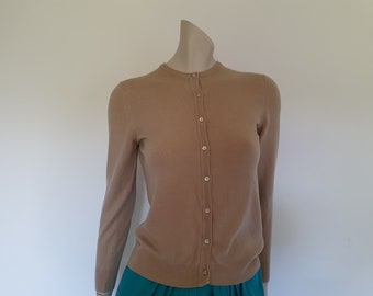 1980s Beige Wool Cardigan by Fletcher Jones - S