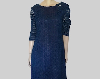 1960s Blue Guipure Lace Dress With Diamante Trim by Maurice - M