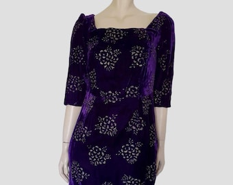 1960s Purple & Silver Velvet Dress - M