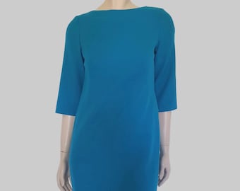 1980s Turquoise Wool Crepe Dress by Anthea Crawford - S