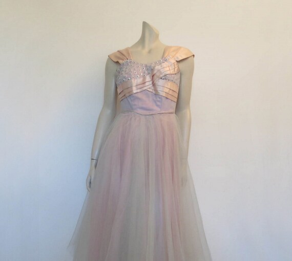 1950s Tulle & Sequins Dance Dress - Bust 85 cm