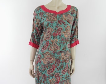 Turkos & Rosa Paisleyklänning i Kurta-stil - Indisk klänning - M