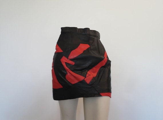1980s Red & Black Patchwork Leather Micro Mini Ski