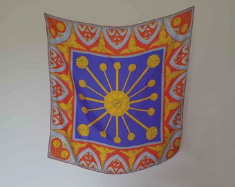 Red, Blue & Yellow Silk Scarf With Angels and Arches