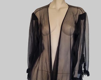Sheer Black Mini Robe With Full Sleeves - M