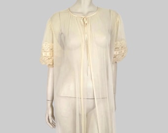 1960s Shabby Chic Sheer Peach Robe, Peignoir, by Tosca - M