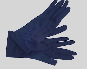 Short Embroidered Navy Gloves - Size 7