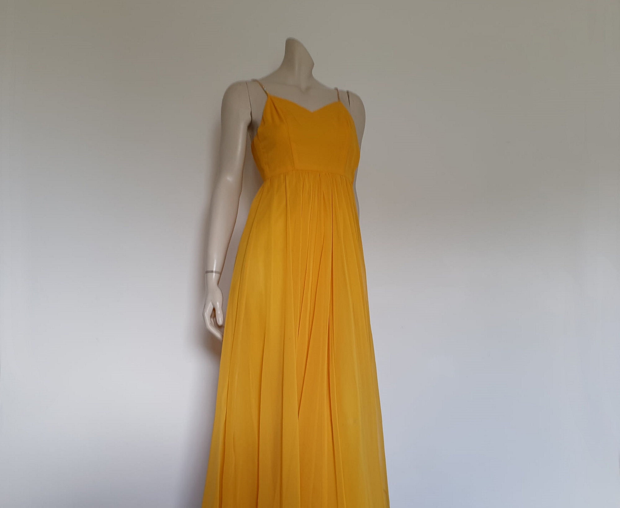 1970s Pineapple Yellow Chiffon Gown With Sparkle Straps by Mia - Etsy
