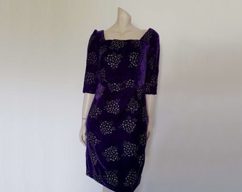 1960s Purple & Silver Velvet Dress - M