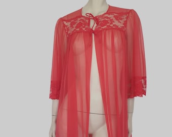 1960s Sheer Red Peignoir or Robe by Sears - M