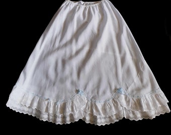 1950s Half Petticoat with Broderie Anglaise, Eyelet, Trim & Blue Ribbon - S