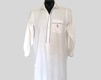 1930s Flannel Nightshirt - Monogrammed AD - Large