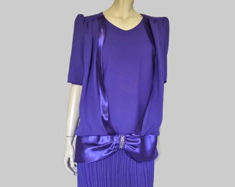 1980s Purple Dress With Pleated Skirt by Rita Louise - S