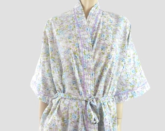 1980s Floral Kimono Style Robe by Lady Kae - S to M