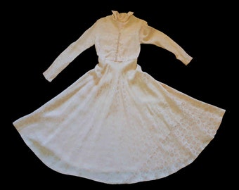 Vestido de damasco color melocotón pálido de los años 50 con falda amplia - XXS