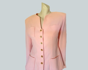 Chaqueta de lana rosa de los años 80 con bolsillos de Anthea Crawford - M