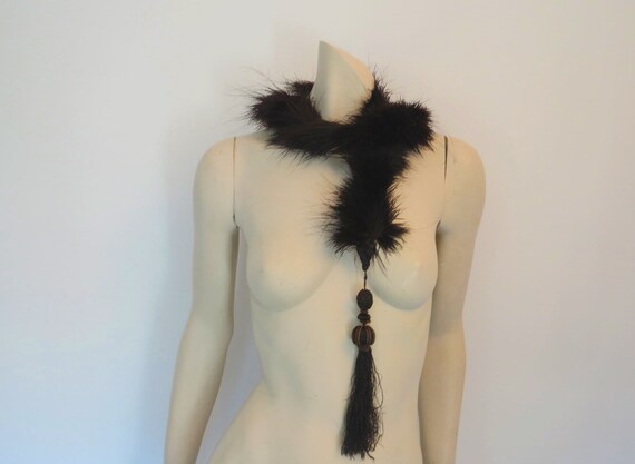 1920s Chocolate Brown Feather Boa With Tassel