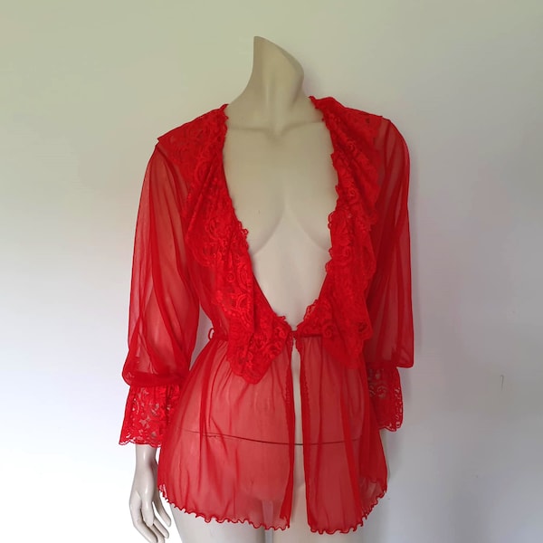 Sheer Red Mini Robe With Plunging Neckline