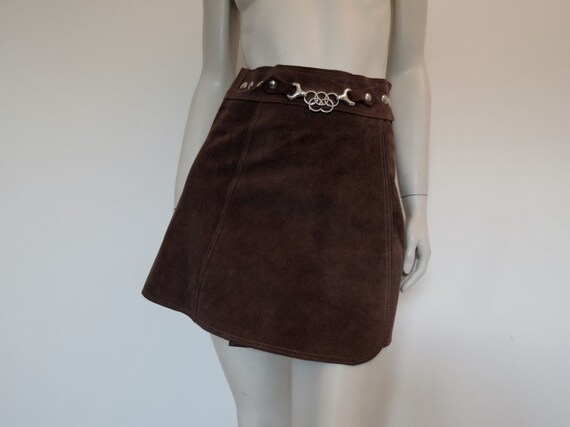 1970s Genuine Suede Mini Skirt - Wrap Skirt - XS
