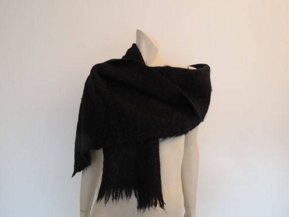 Black Mohair Wrap, Scarf - 1960s