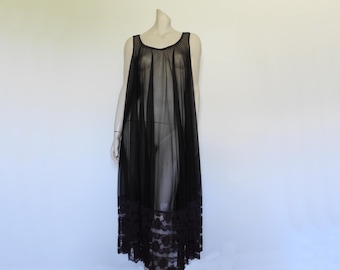 1960s Sheer Black Lacy Negligee Nightgown