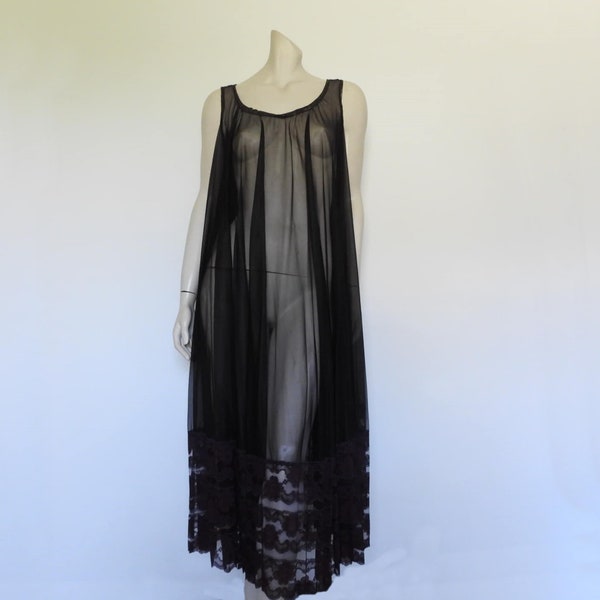 1960s Sheer Black Lacy Negligee Nightgown