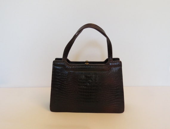 1950s Crocodile Effect Leather Bag - 1950s