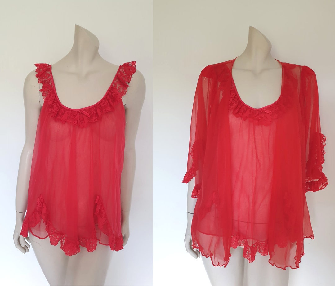 Sheer Red Babydoll Gown & Robe - Etsy
