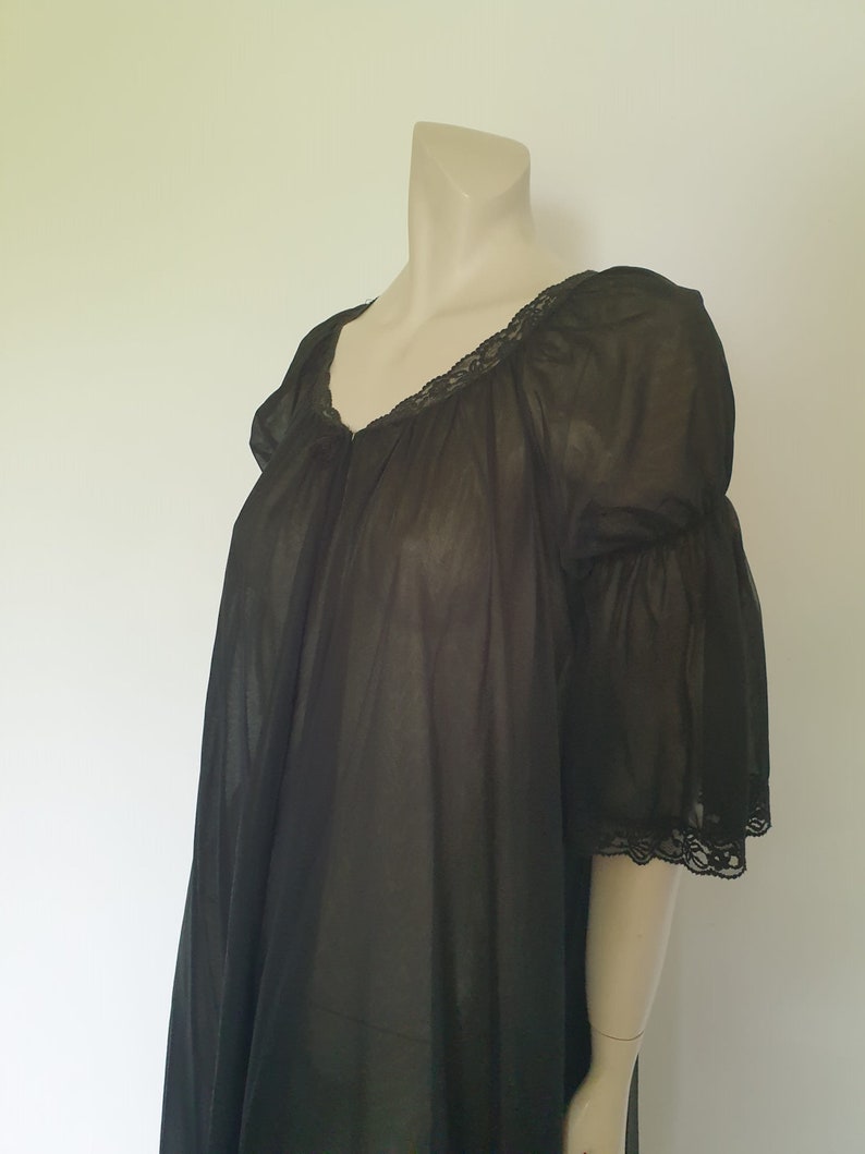 Peignoir Noir Transparent, Robe, avec Manches Fantaisie M image 6