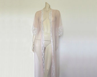 Sheer Pale Pink Robe, Peignoir, with Ruffled Sleeves - M