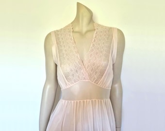 Camisola rosa claro transparente dos anos 1950 com decote cruzado - M