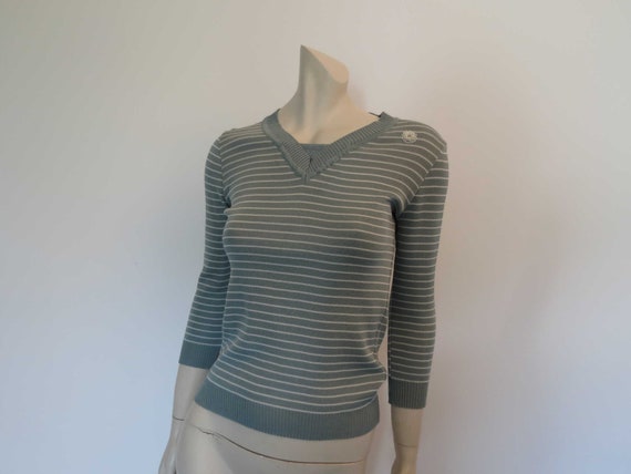 1970s Prue Acton Sage Green Striped Jumper With Be