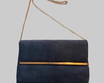 1980s Black & Gold Suede Clutch or Shoulder Bag by Roman