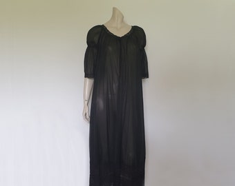 Sheer Black Peignoir, Robe, with Fancy Sleeves - M