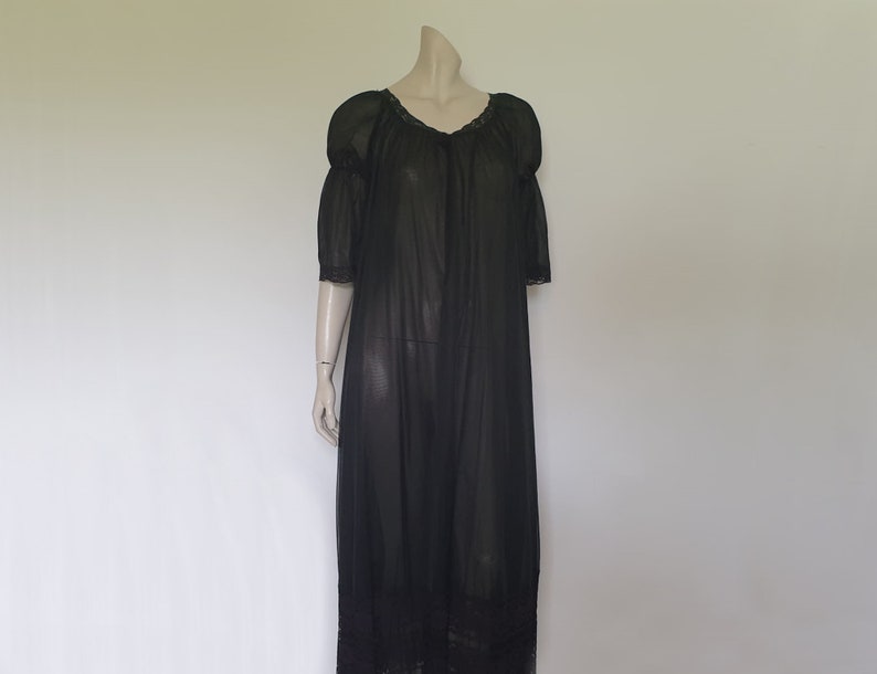 Peignoir Noir Transparent, Robe, avec Manches Fantaisie M image 1