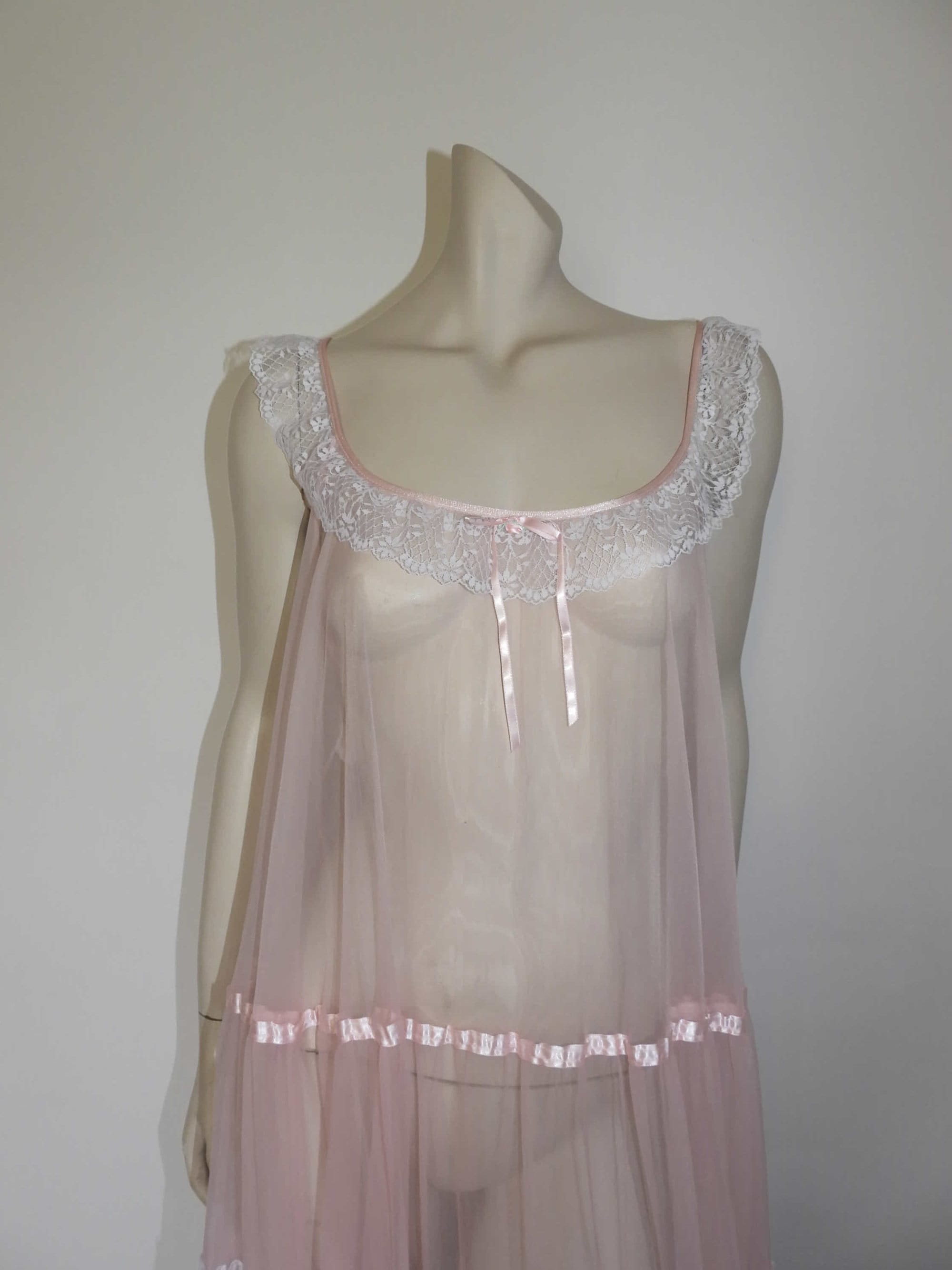 Sheer Pink Nightgown With Lace Ruffle M Etsy