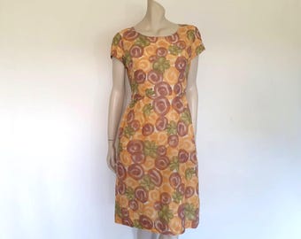 1960s Peach and Plum Cotton Dress by American Accent - M