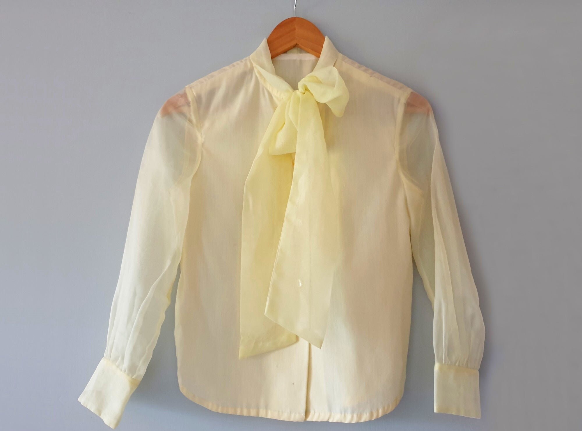 yellow pussybow blouse