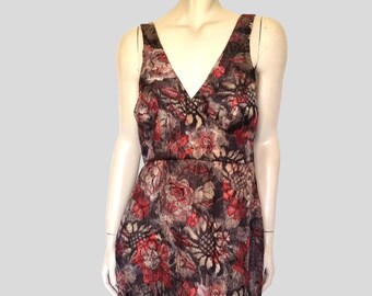 Silver Grey Floral Brocade Evening Gown - L