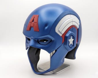 Captain America Inspired Wearable Helmet – 3D Printed Superhero Cosplay Helmet – 3 Part PLA Mask with Optional LED Eyes