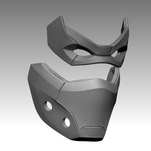 Peut inclure: Un masque gris imprim&eacute; en 3D avec un design g&eacute;om&eacute;trique. Le masque est en deux parties, la partie sup&eacute;rieure couvrant les yeux et la partie inf&eacute;rieure couvrant le nez et la bouche.