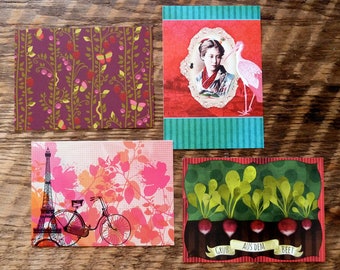 Postkartenset Sommer, 4 Stück Paris, Radieschen...