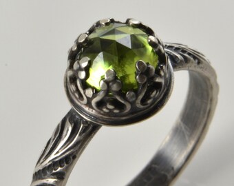 Faceted Peridot Sterling Silver Ring: Handmade Promise Ring