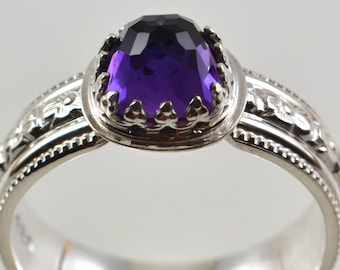 Sterling Silver Amethyst Ring: Handmade Floral Band, Romantic Gift
